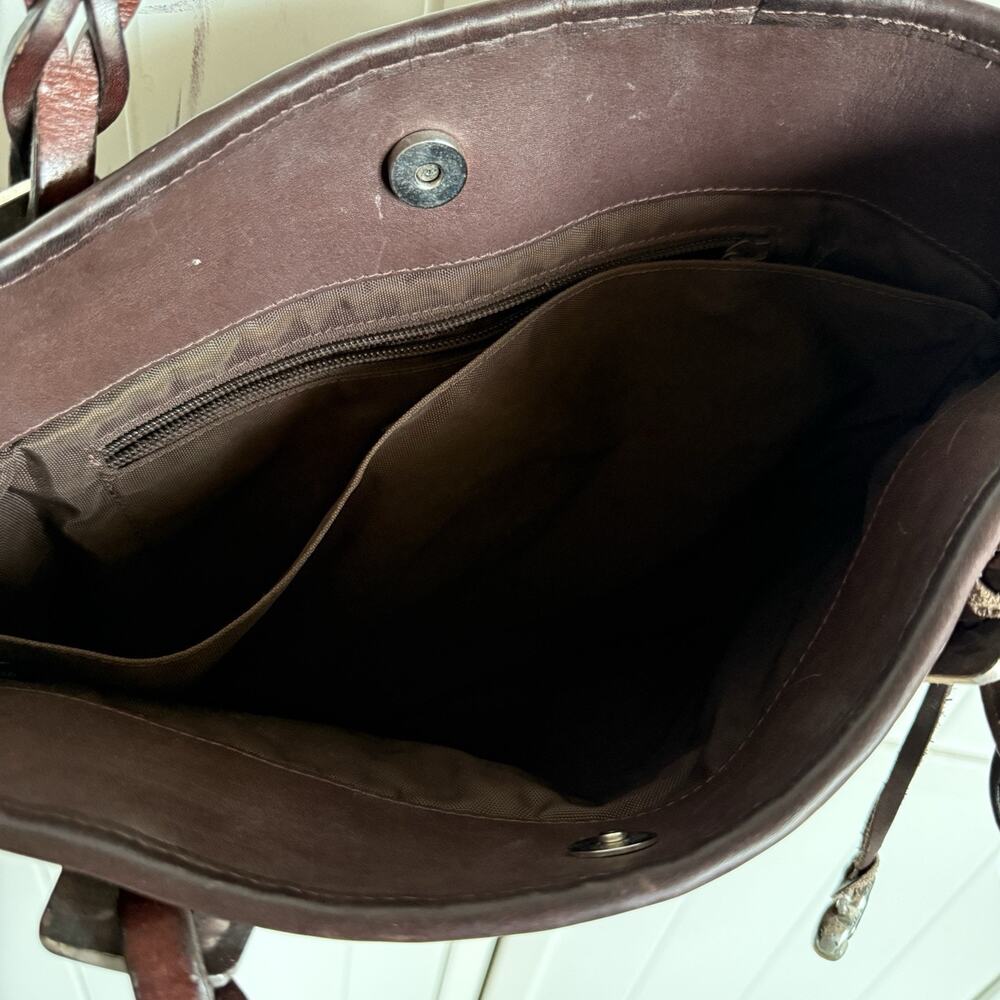 Brighton Brown Leather Basket Weave Design‎ Tote Handbag Purse Vintage - Picture 8 of 13